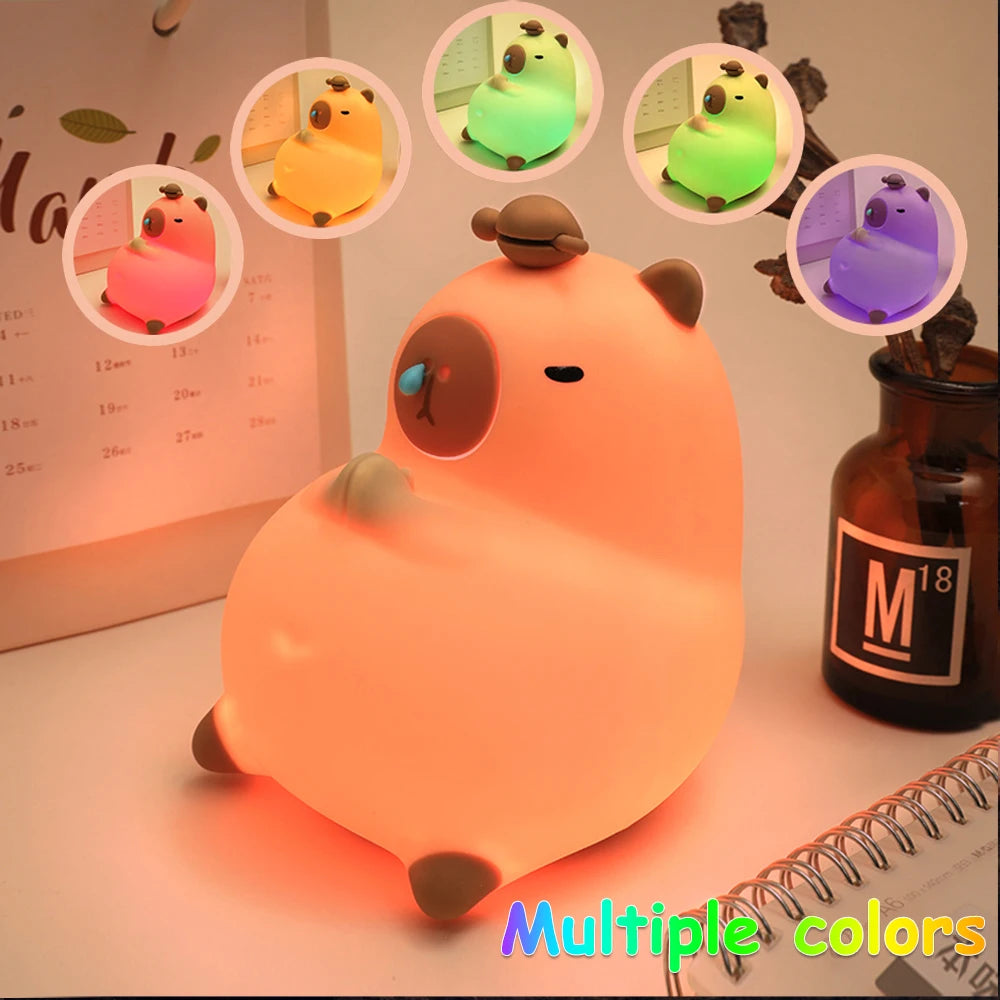 Cartoon Capybara Cute Silicone Night Light USB Rechargeable Timing Dimming Sleeping Night Lamp for Children's Room Decor