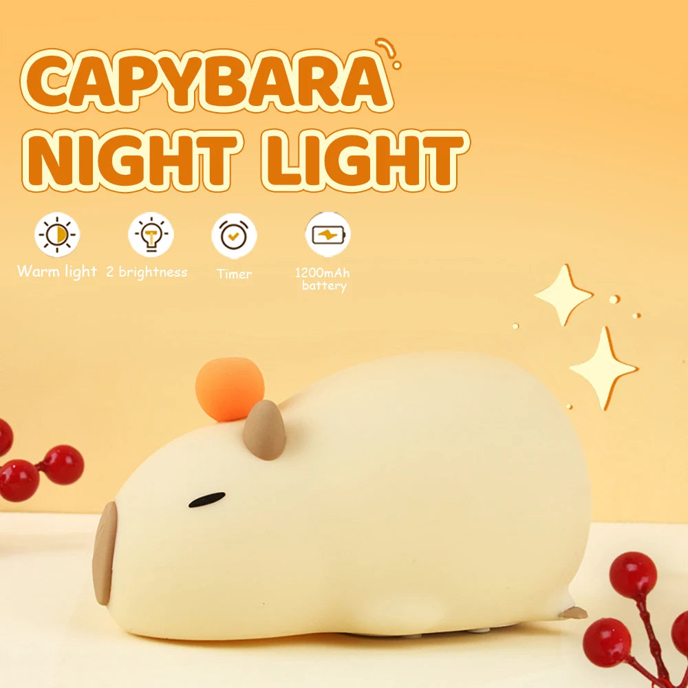 Cartoon Capybara Cute Silicone Night Light USB Rechargeable Timing Dimming Sleeping Night Lamp for Children's Room Decor