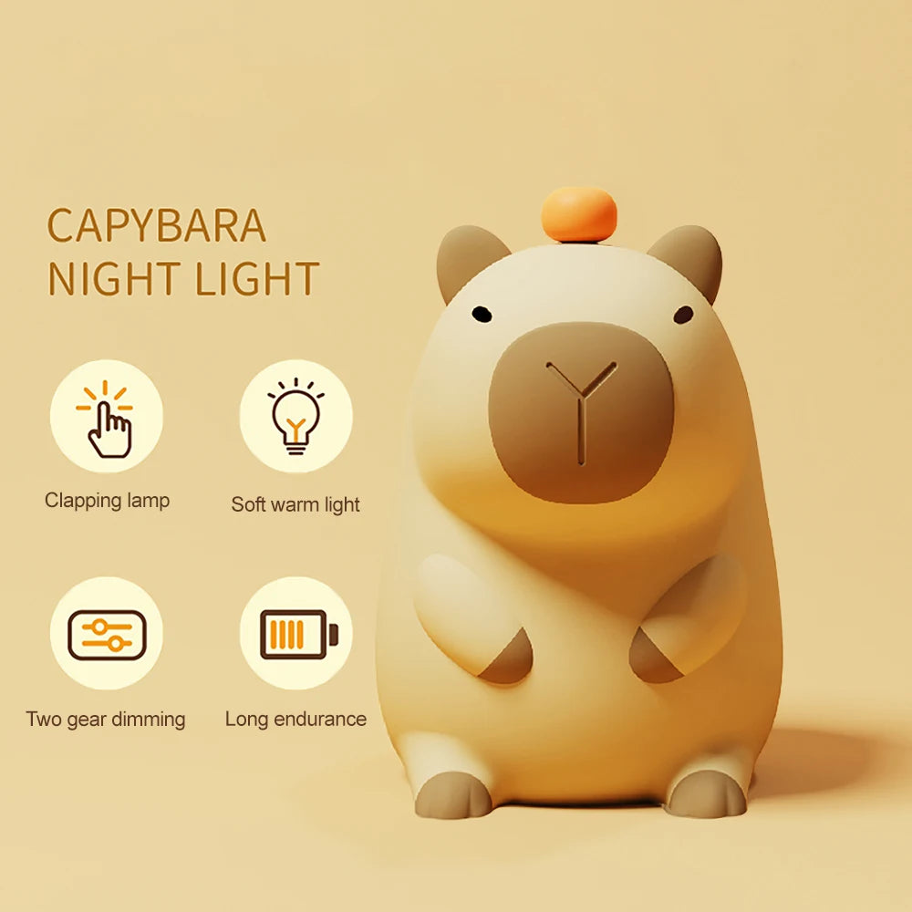 Cartoon Capybara Cute Silicone Night Light USB Rechargeable Timing Dimming Sleeping Night Lamp for Children's Room Decor