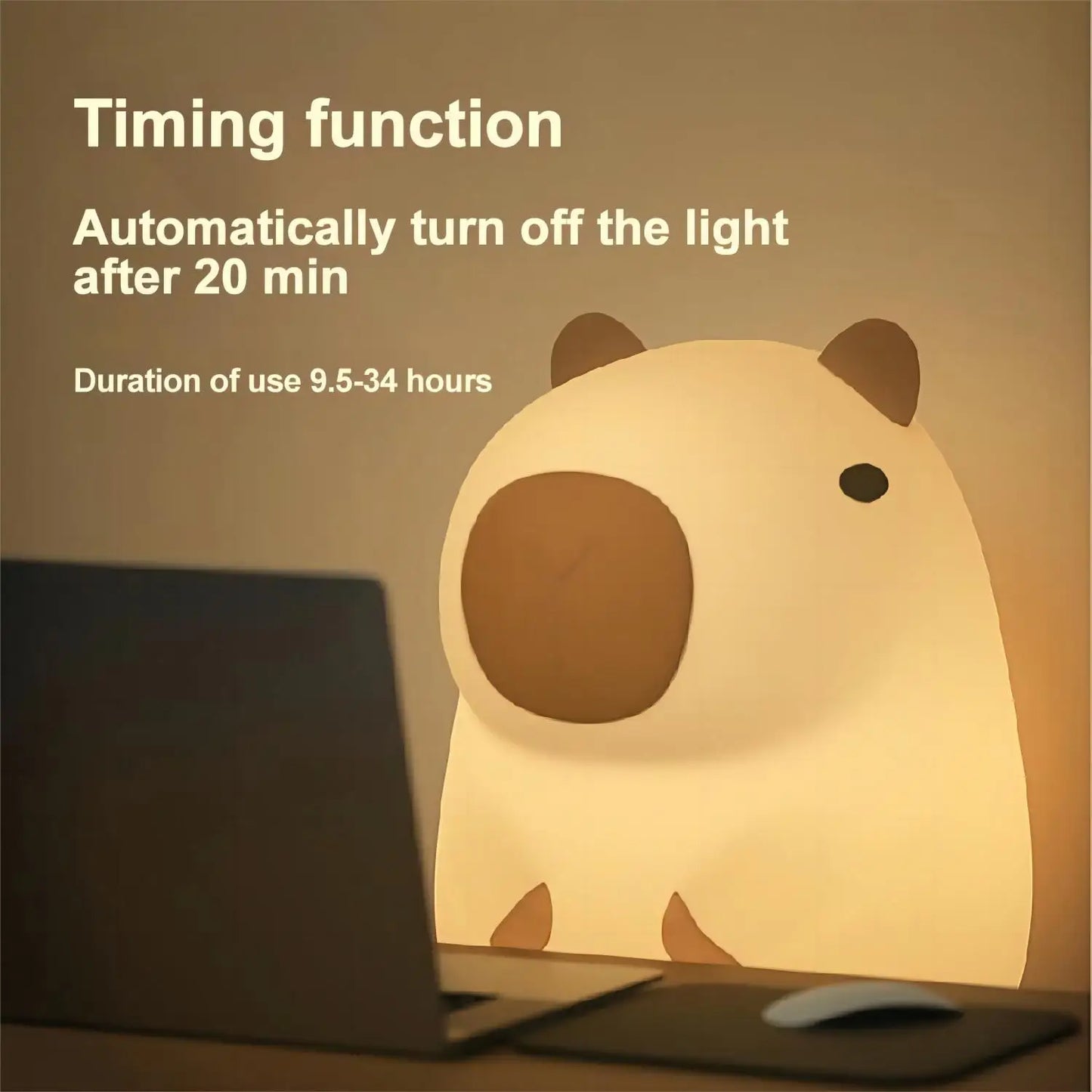 Cartoon Capybara Cute Silicone Night Light USB Rechargeable Timing Dimming Sleeping Night Lamp for Children's Room Decor