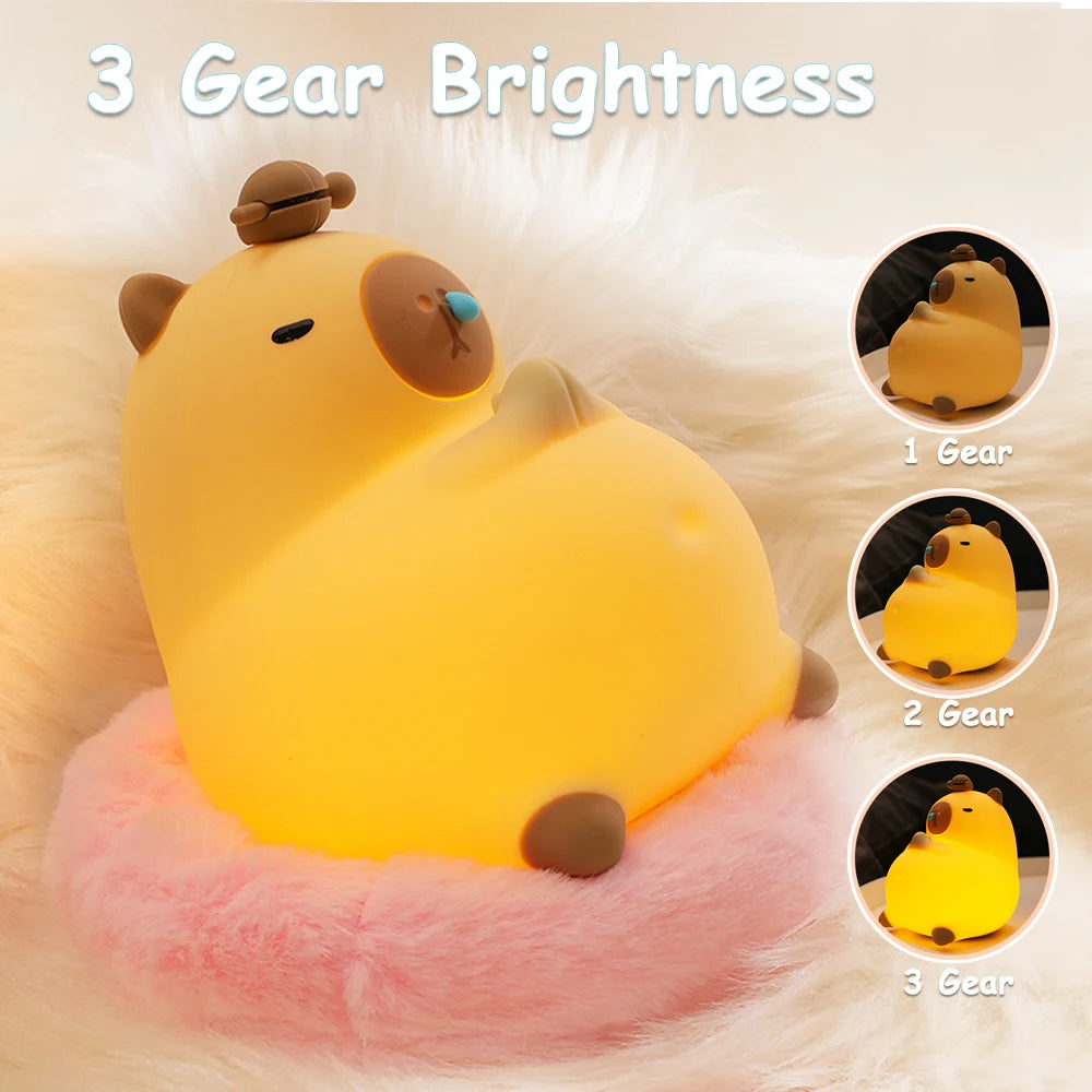 Cartoon Capybara Cute Silicone Night Light USB Rechargeable Timing Dimming Sleeping Night Lamp for Children's Room Decor